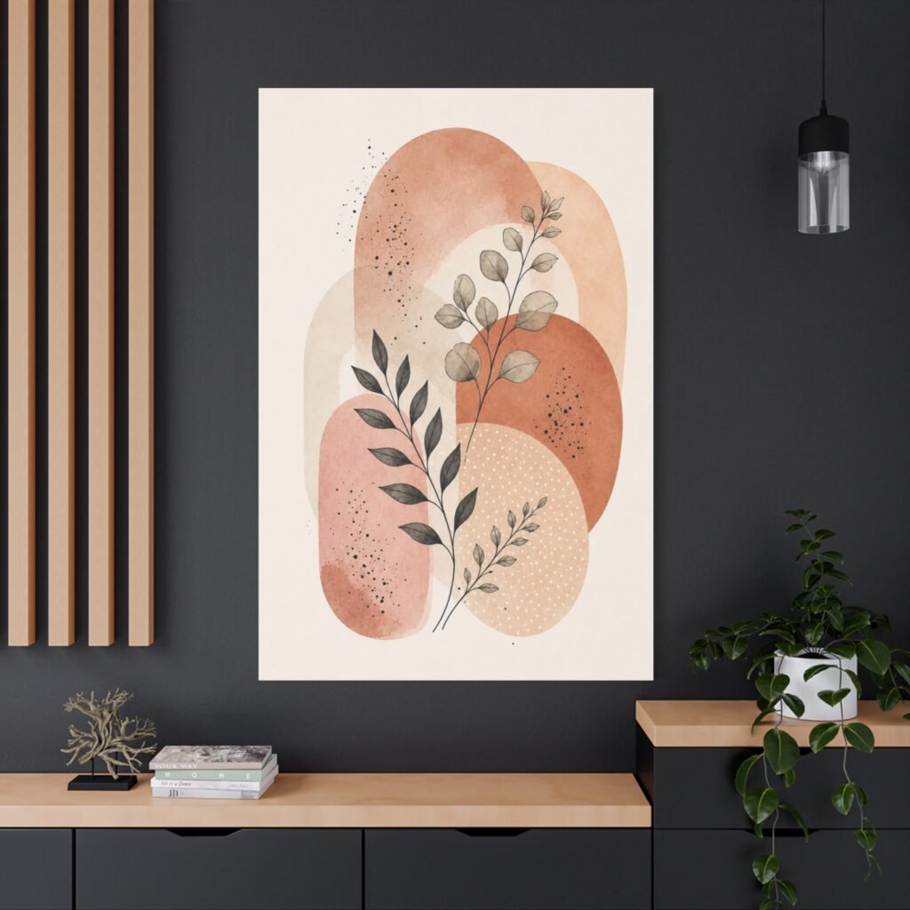 Botanical Abstract Canvas Wall Art — Terracotta Watercolor Leaves