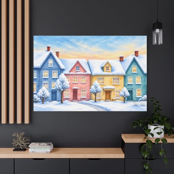 Winter Cottage Row Matte Canvas Wall Art — Stretched 1.25" - Image 4