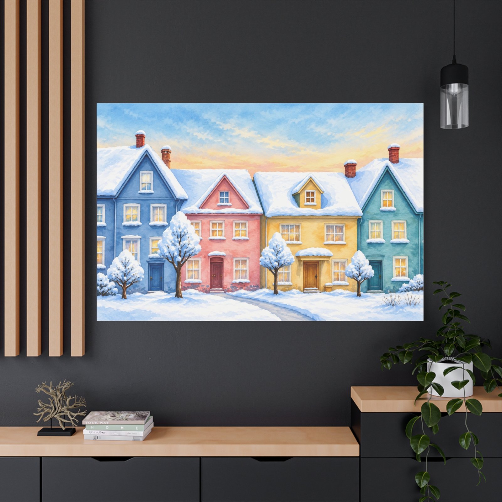 Winter Cottage Row Matte Canvas Wall Art — Stretched 1.25" - Image 4