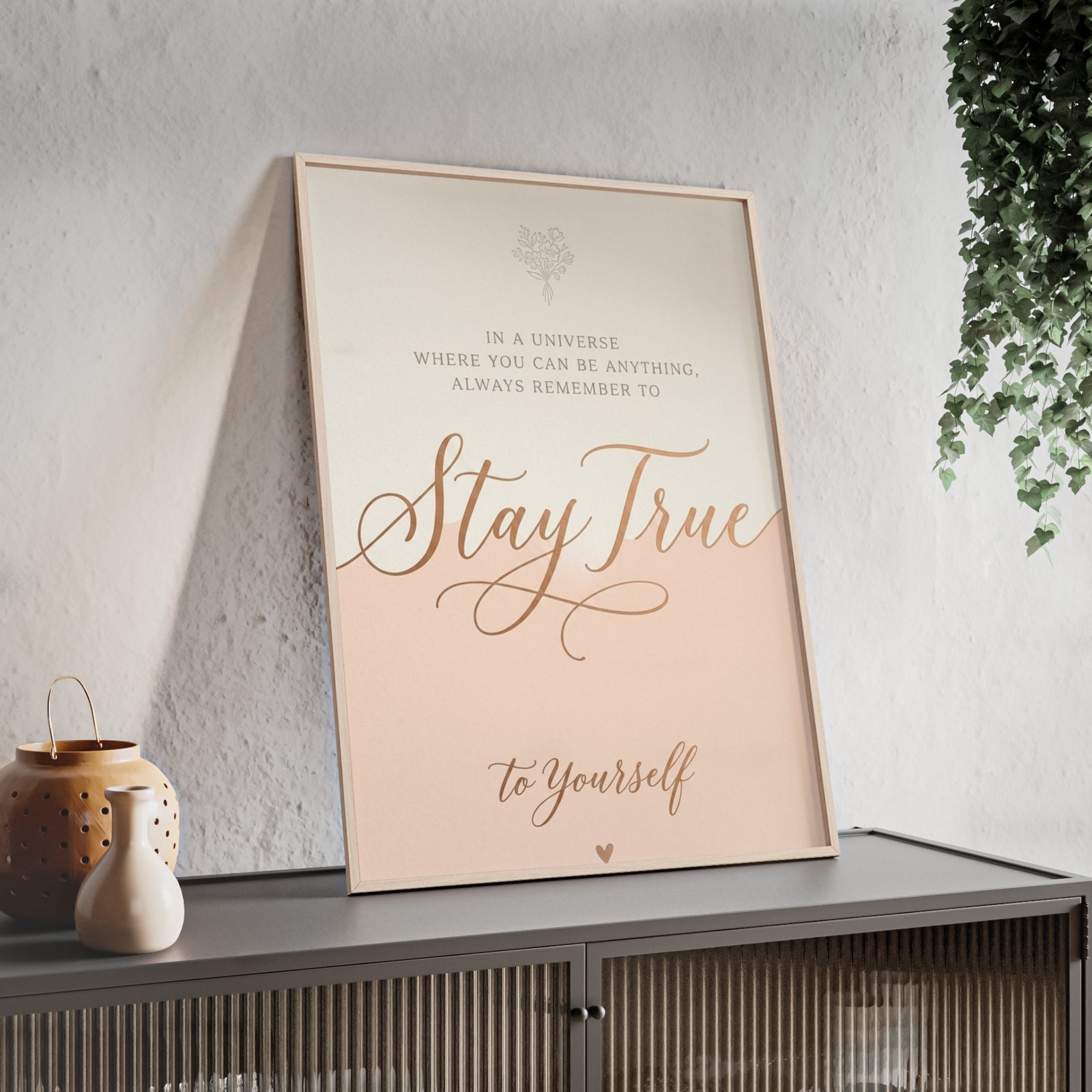 Stay True to Yourself Framed Poster — Inspirational Wall Art (Peach & Script) - Image 3