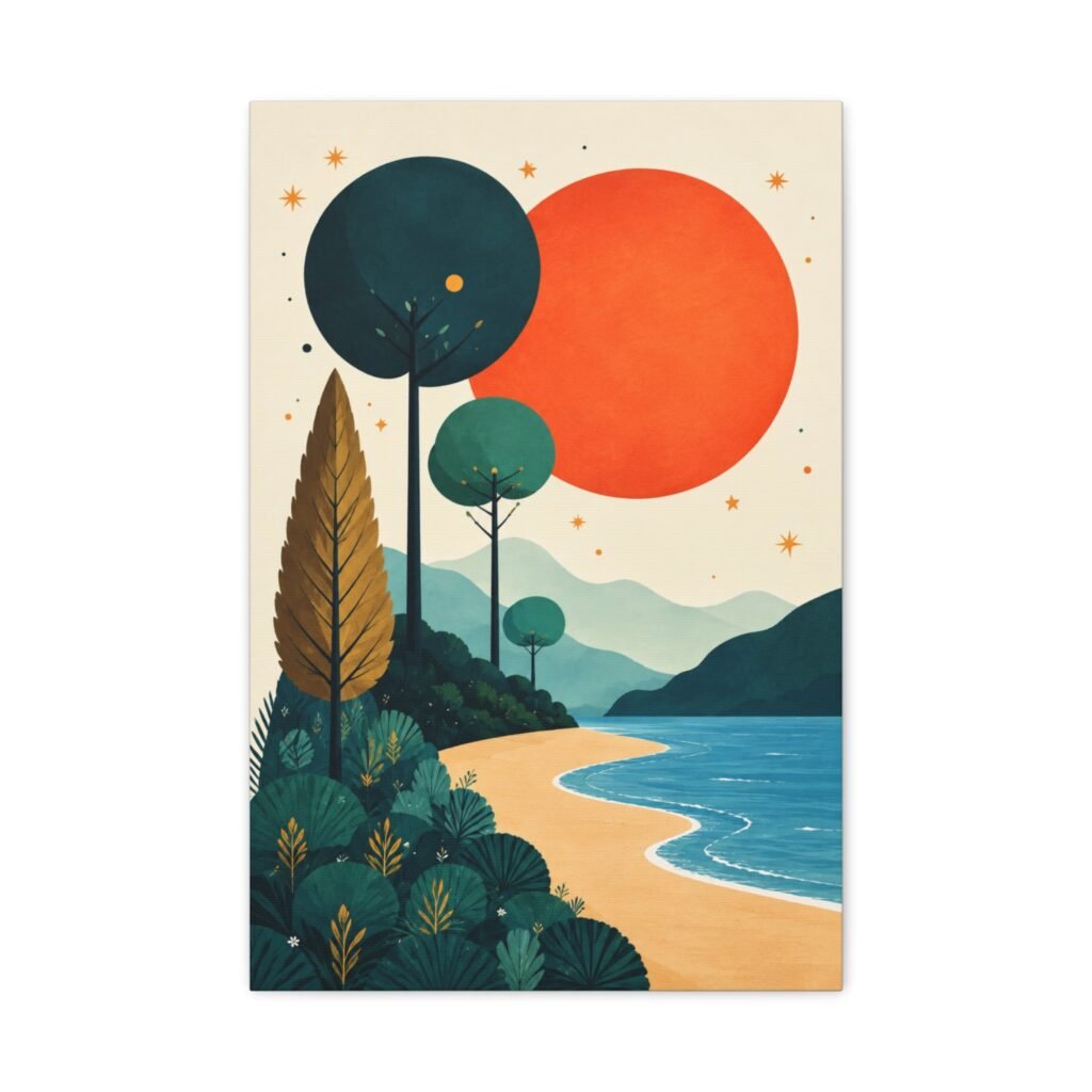 Modern Retro Sunset Beach Matte Canvas Wall Art