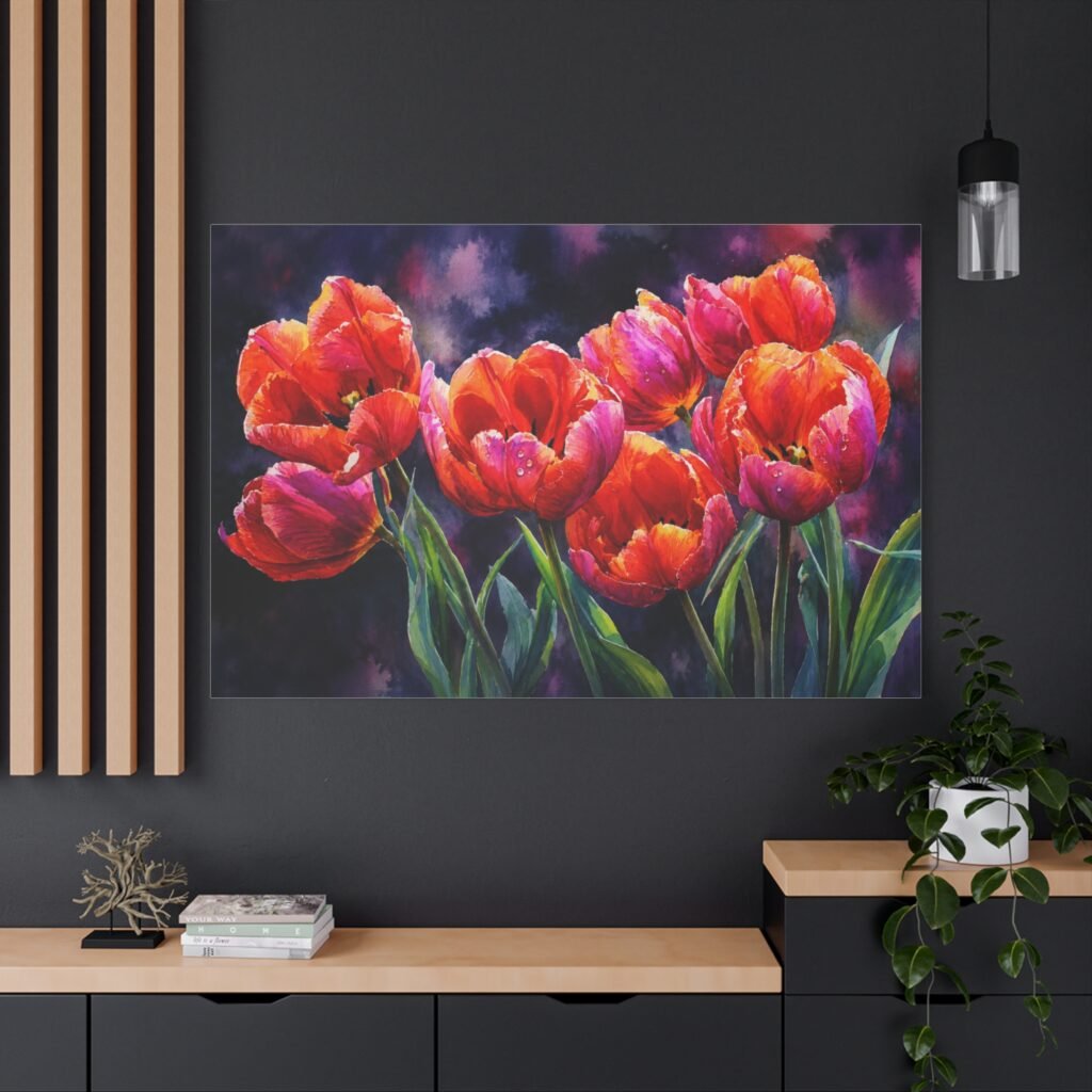 Red Tulip Floral Canvas Print — Vibrant Stretched Wall Art