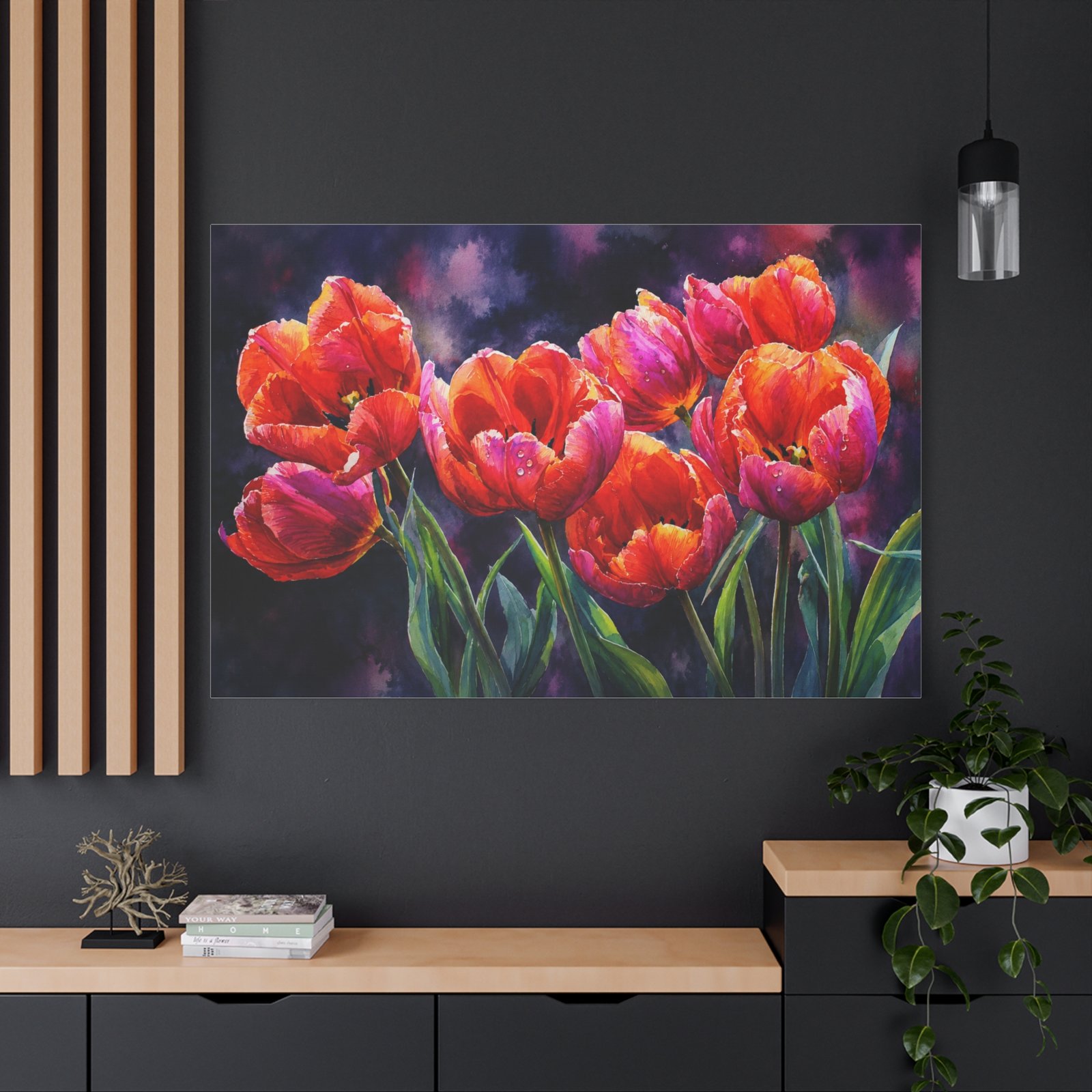Red Tulip Floral Canvas Print — Vibrant Stretched Wall Art - Image 4