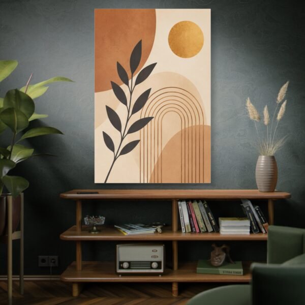 Abstract Boho Leaf Canvas Wall Art — Neutral Earth Tone Sun & Rainbow - Image 5