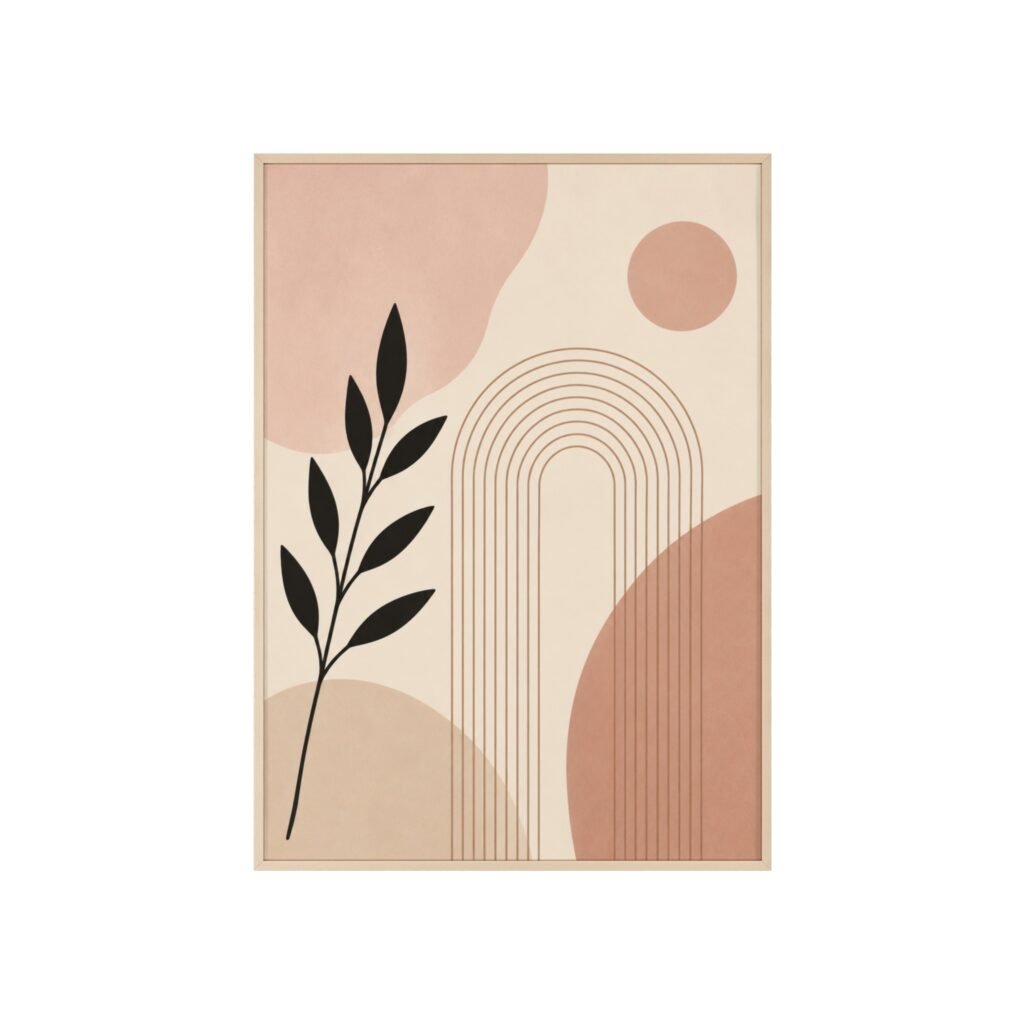 Abstract Boho Arch Poster with Wooden Frame — Minimalist Earth-Tone Wall Art
