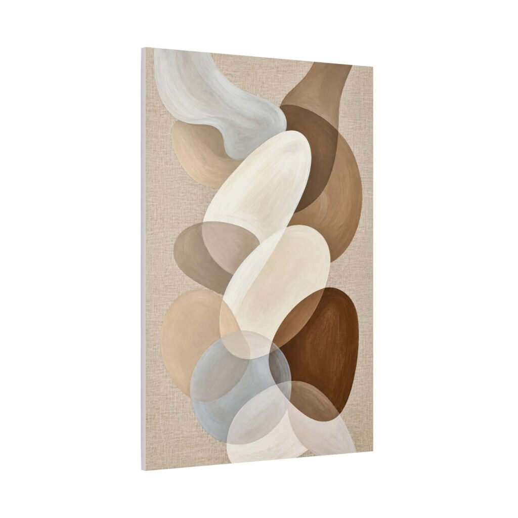Neutral Abstract Canvas Wall Art – Earth Tone Organic Shapes, Stretched Matte Canvas