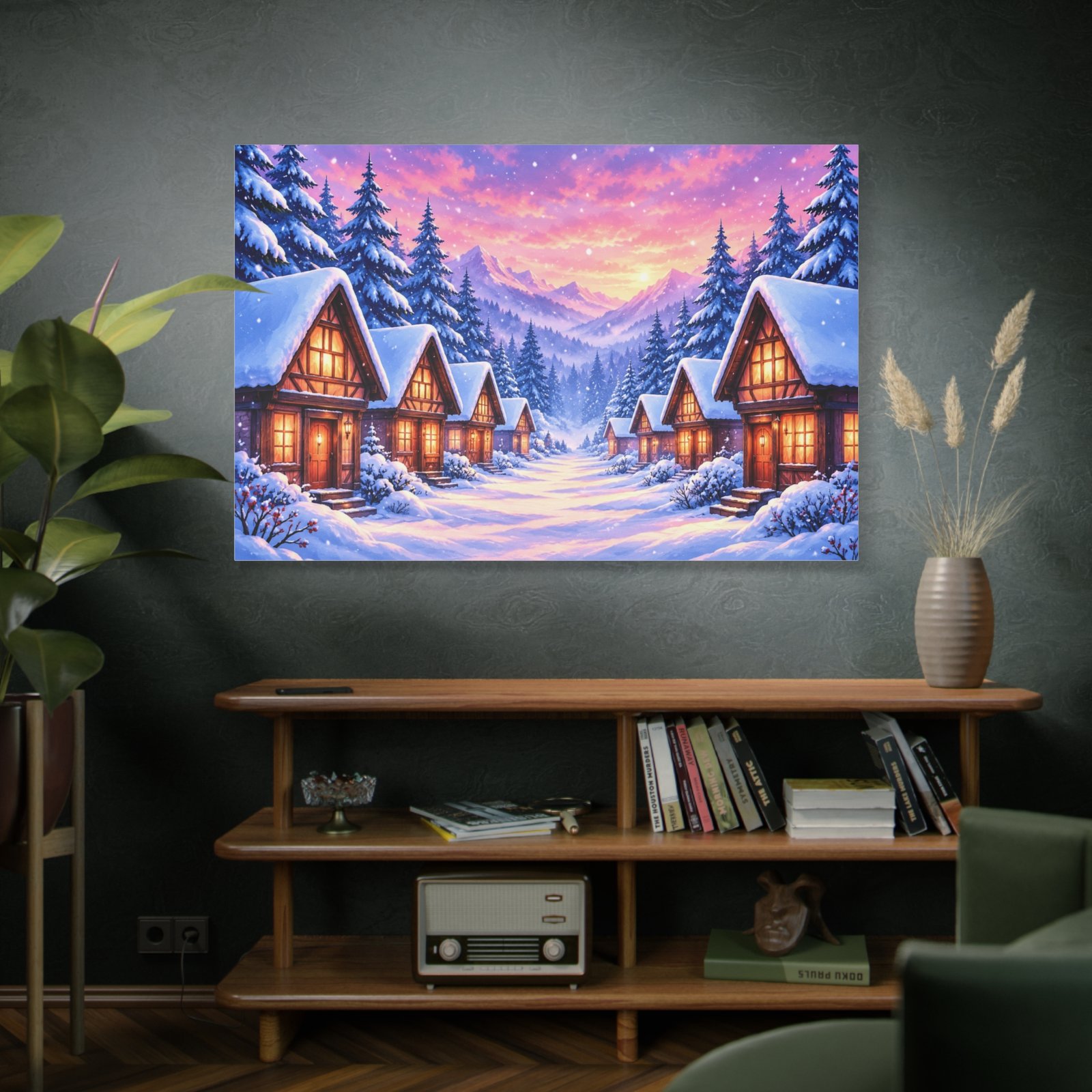 Winter Cabin Canvas – Cozy Snowy Village Matte Stretched Wall Art - Image 5