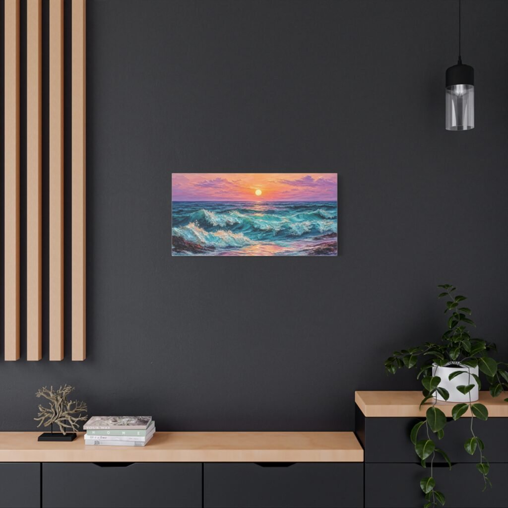 Sunset Ocean Waves Matte Canvas Print — Seaside Beach Wall Art