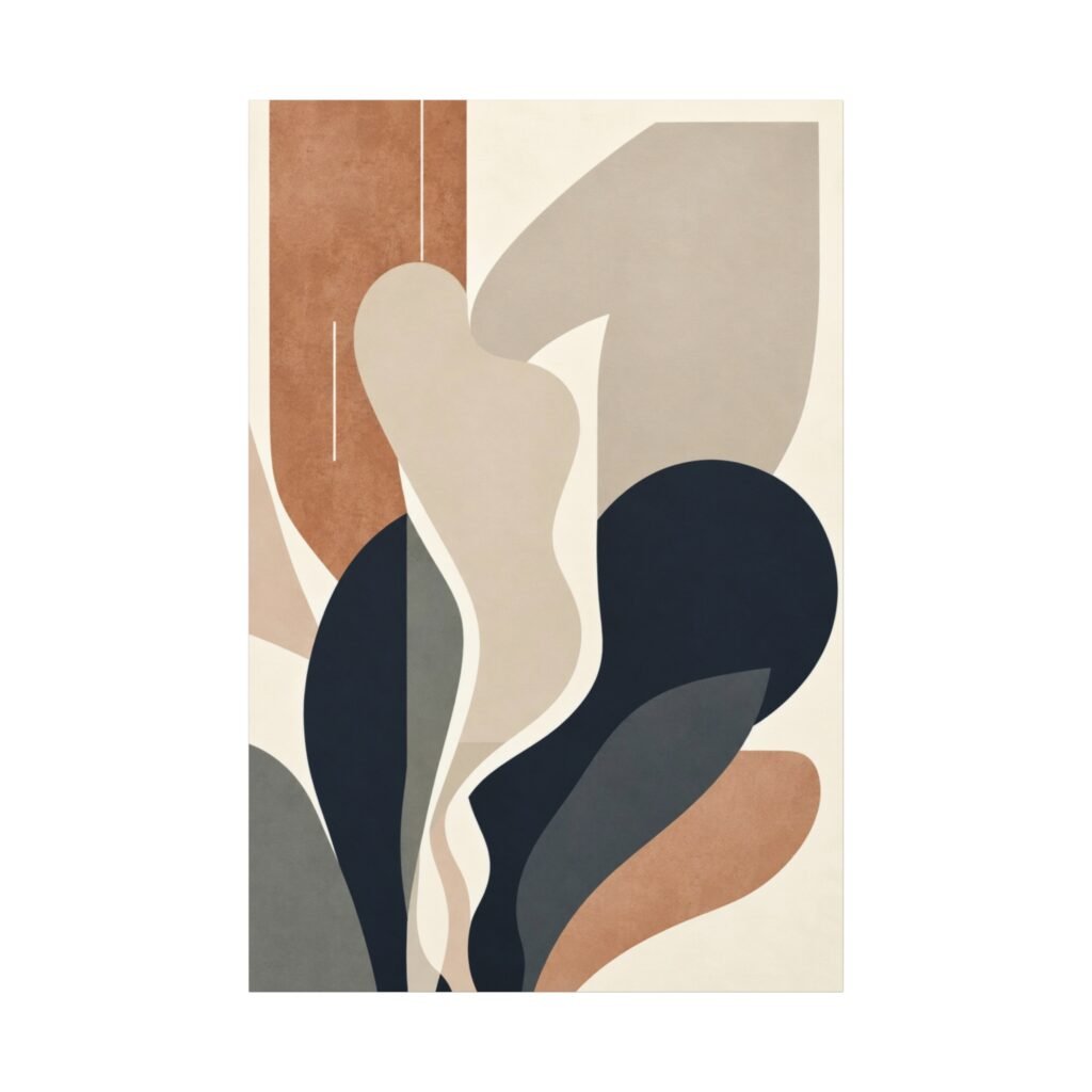 Abstract Neutral Shapes Matte Canvas Wall Art — Modern Minimalist Stretched Canvas