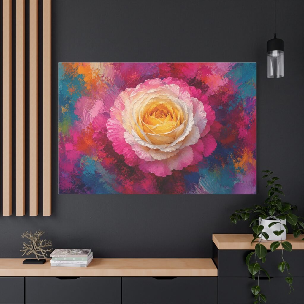 Vibrant Rose Floral Canvas Wall Art — Colorful Stretched Matte Print