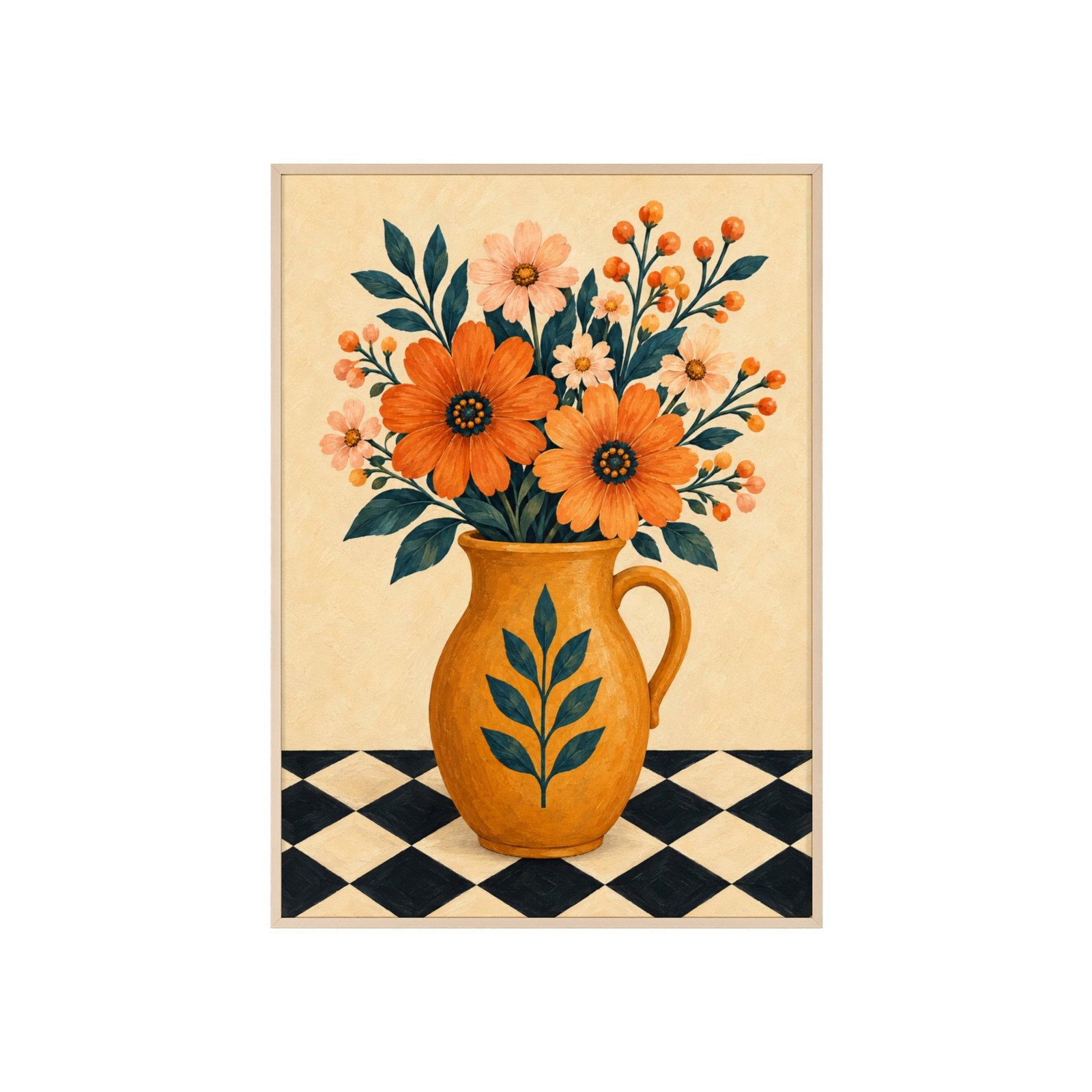 Rustic Sunflower Vase Poster with Wooden Frame — Cottagecore Floral Wall Art - Image 1