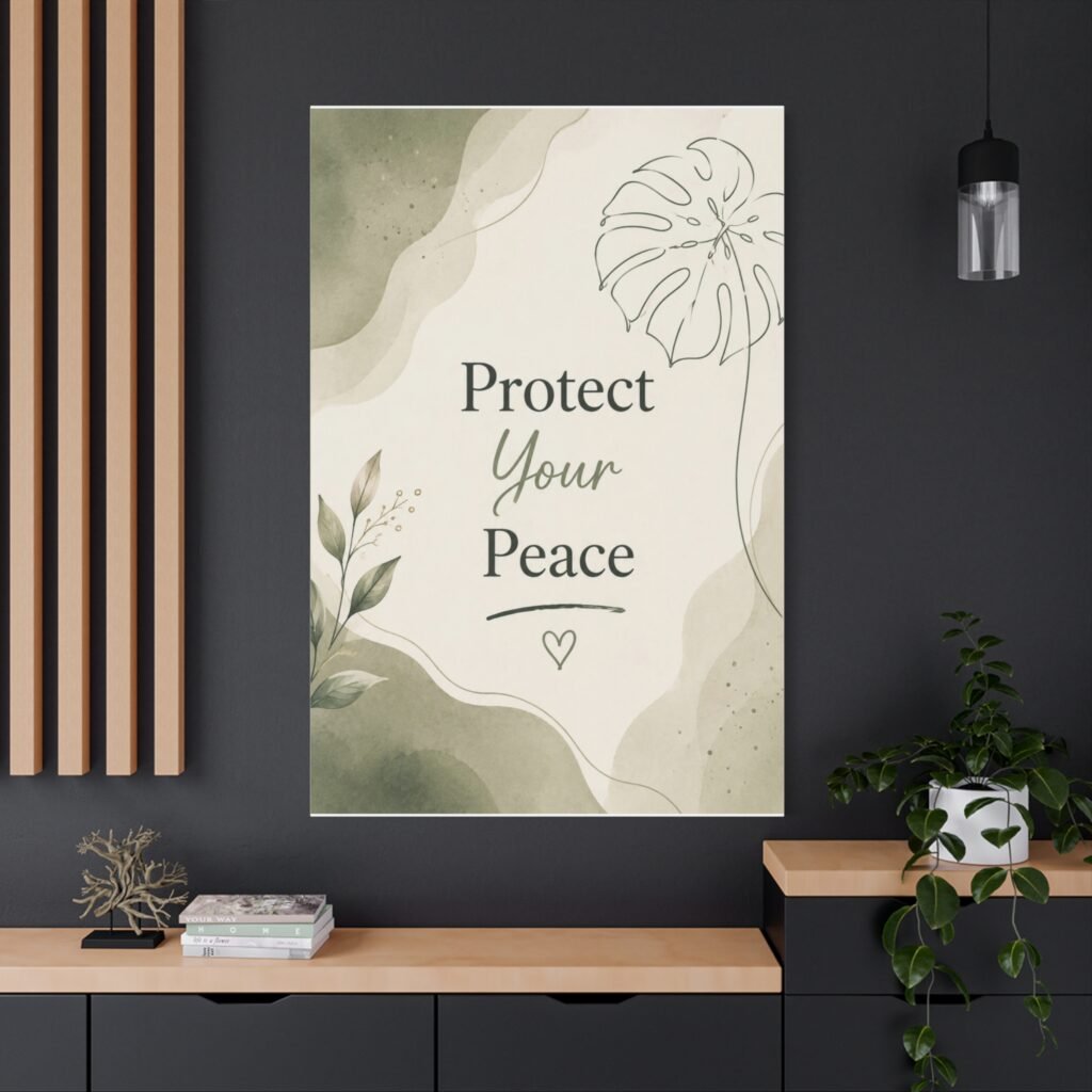 Protect Your Peace Matte Canvas Wall Art — Botanical Self-Care Quote