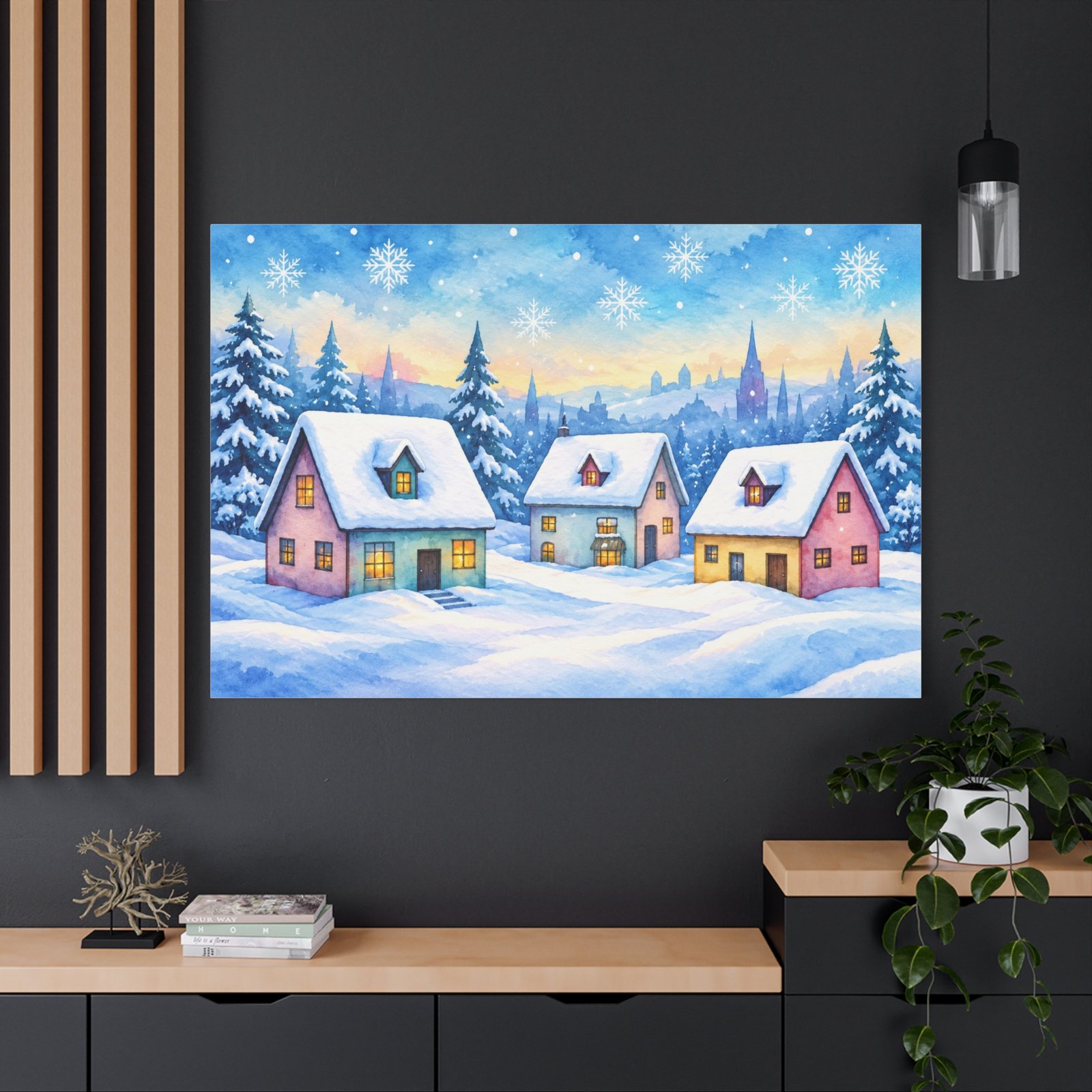 Winter Village Snow Scene Matte Canvas Wall Art — Stretched 1.25" - Image 4