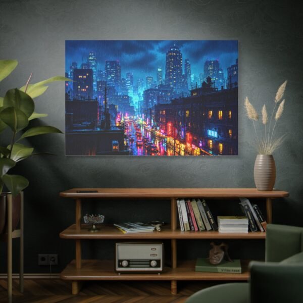 City Nightscape Matte Canvas Print — Rainy Neon Urban Skyline Wall Art - Image 5