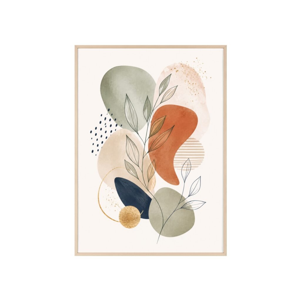Boho Print Poster with Wooden Frame — Mid-Century Earth Tones Wall Art