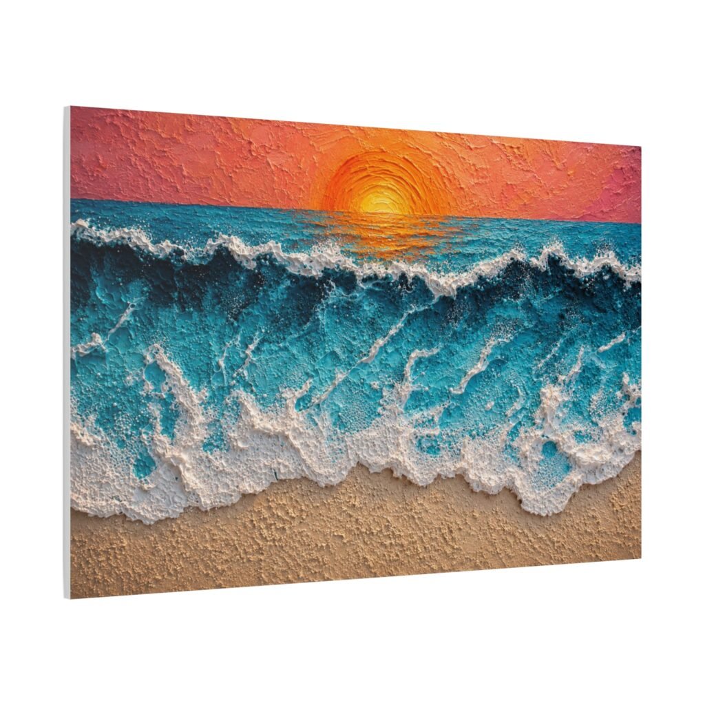 Sunset Ocean Waves Matte Canvas Wall Art — Stretched Beach Painting