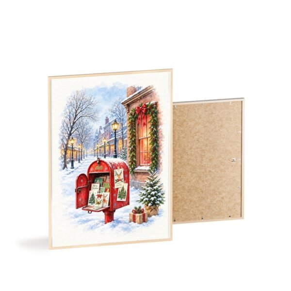 Christmas Mailbox Winter Street Holiday Poster with Wooden Frame - Image 4