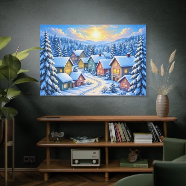 Winter Village Matte Canvas Wall Art — Snowy Cabin Holiday Landscape - Image 5