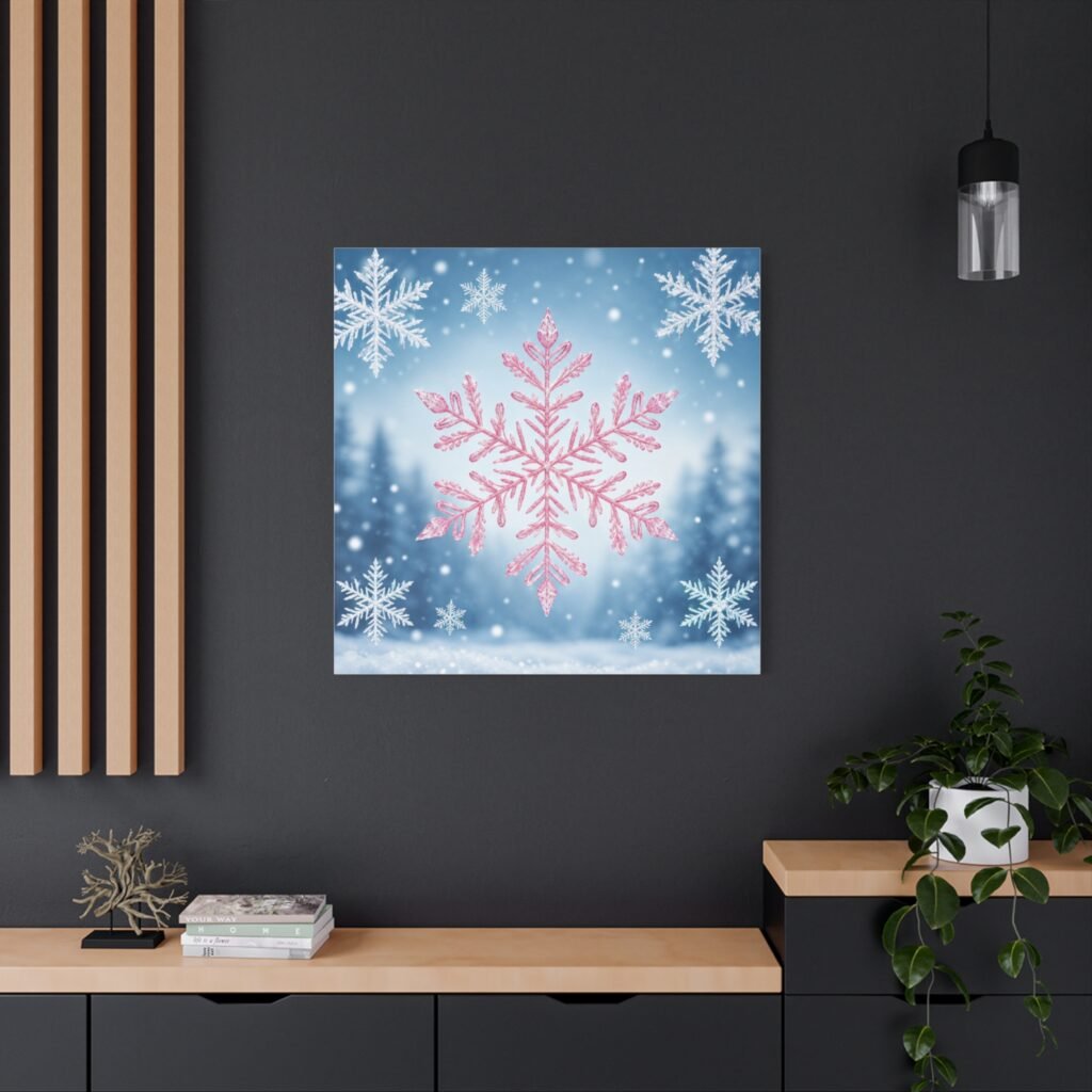 Pink Snowflake Wall Canvas — Winter Holiday Home Decor