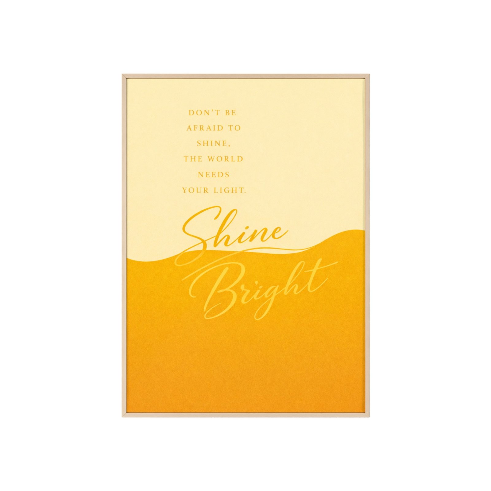 Shine Bright Motivational Poster with Wooden Frame — Yellow Inspirational Wall Art - Image 1