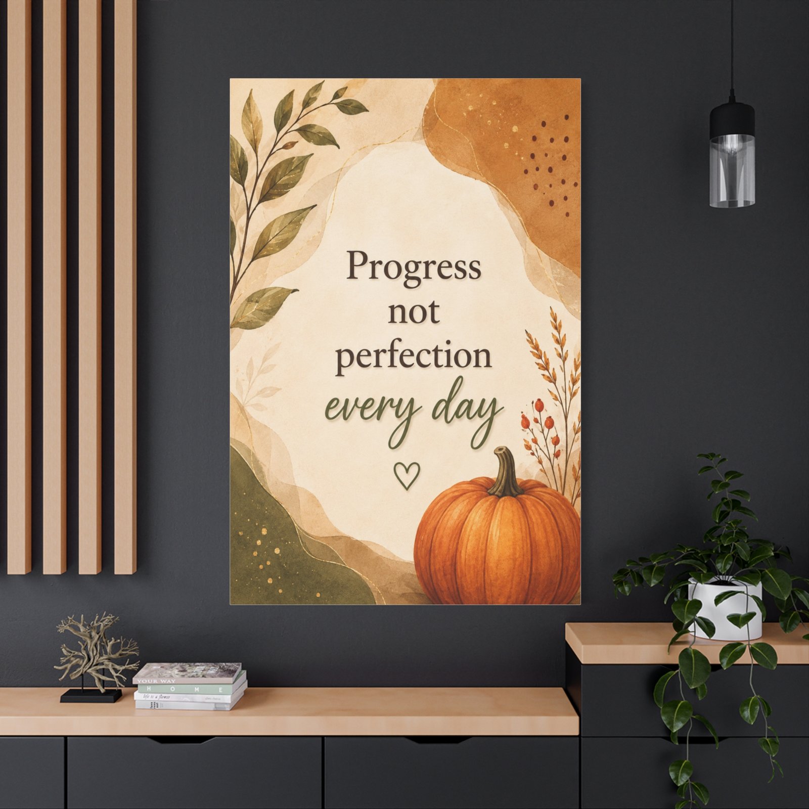 Progress Not Perfection Canvas Wall Art — Autumn Pumpkin Motivational Quote - Image 4