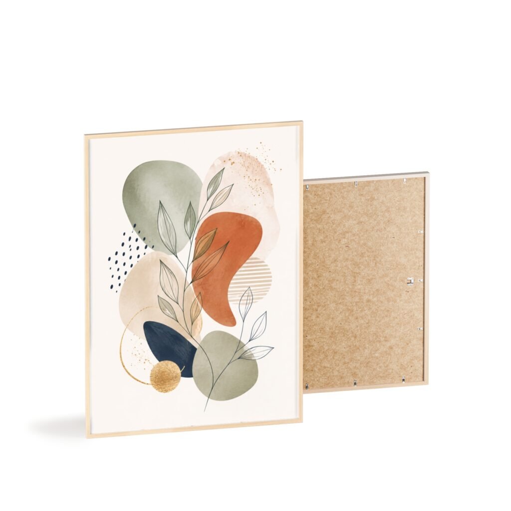 Boho Print Poster with Wooden Frame — Mid-Century Earth Tones Wall Art