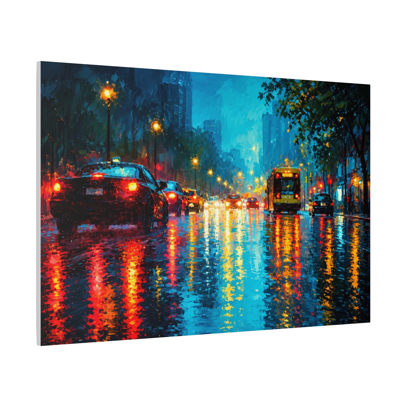 City Rainscape Matte Canvas Print — Urban Night Street Reflections - Image 2