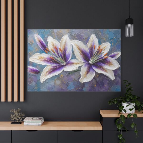 Purple Lily Floral Canvas Wall Art – Stretched Matte Print - Image 4