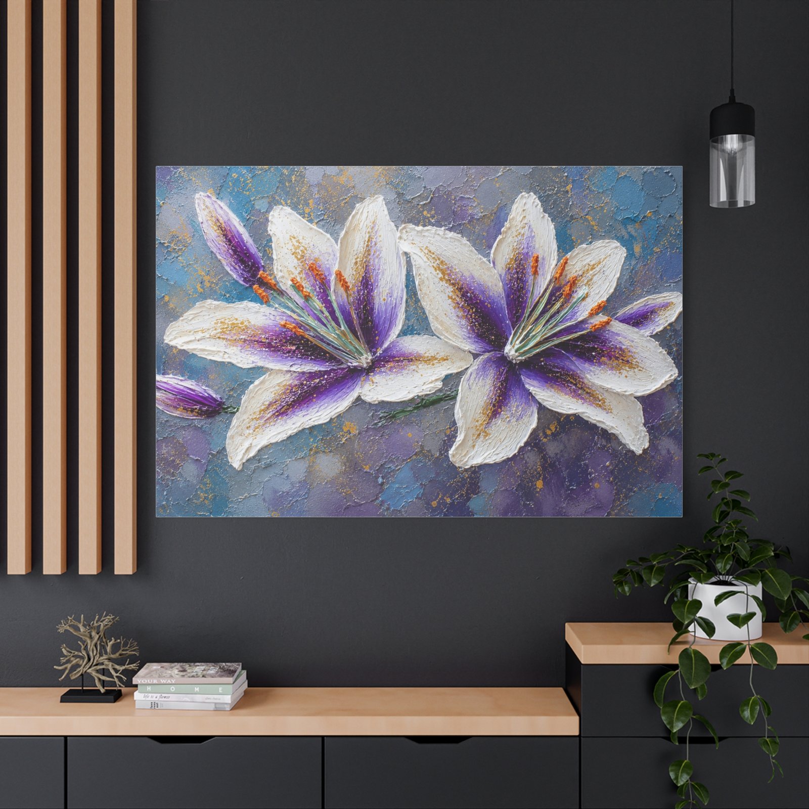 Purple Lily Floral Canvas Wall Art – Stretched Matte Print - Image 4