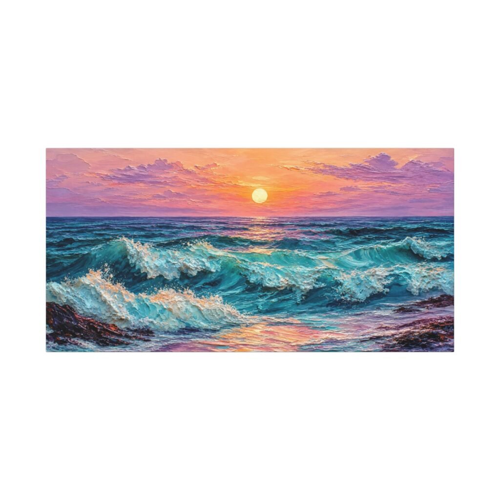 Sunset Ocean Waves Matte Canvas Print — Seaside Beach Wall Art