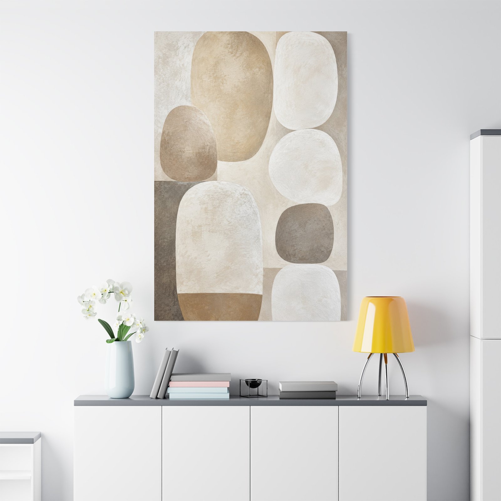 Neutral Abstract Canvas Wall Art — Earth Tone Organic Shapes, Matte Stretched Canvas - Image 1