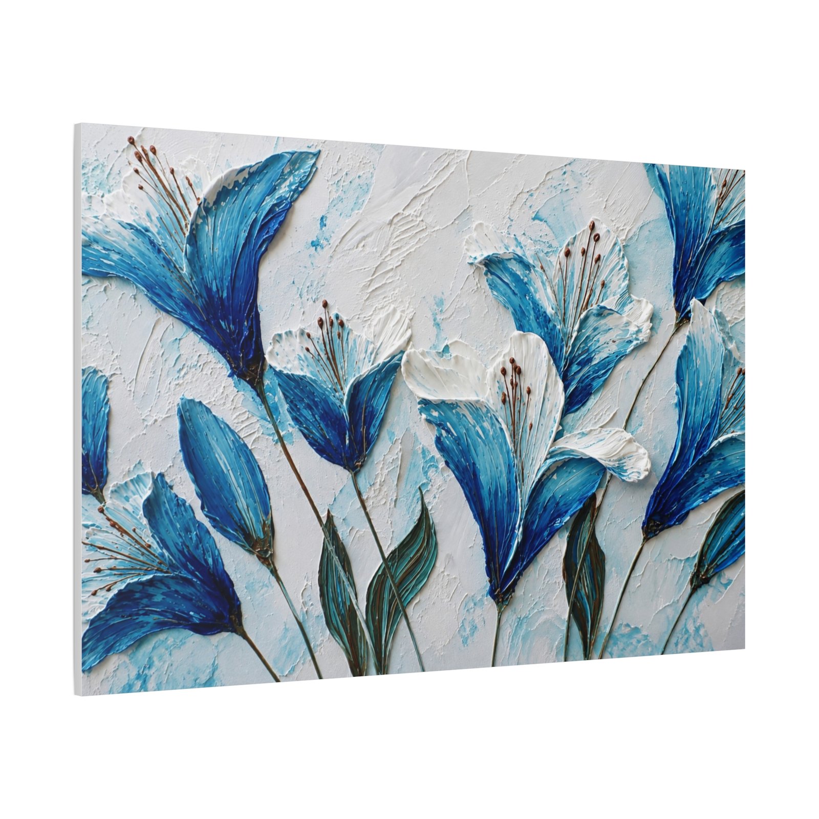 Blue Floral Canvas Wall Art – Textured Stretched Matte Canvas - Image 3