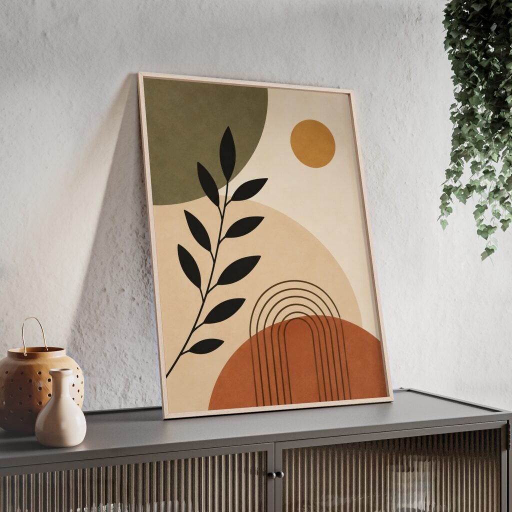 Boho Poster with Wooden Frame — Midcentury Earth Tone Wall Art
