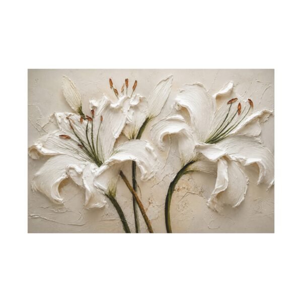 White Lily Textured Canvas Wall Art — Stretched Matte Floral Painting - Image 2