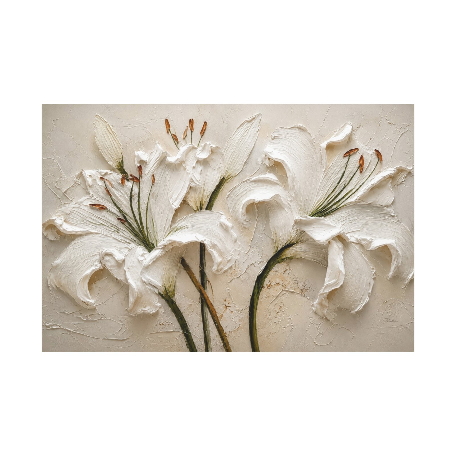 White Lily Textured Canvas Wall Art — Stretched Matte Floral Painting - Image 2