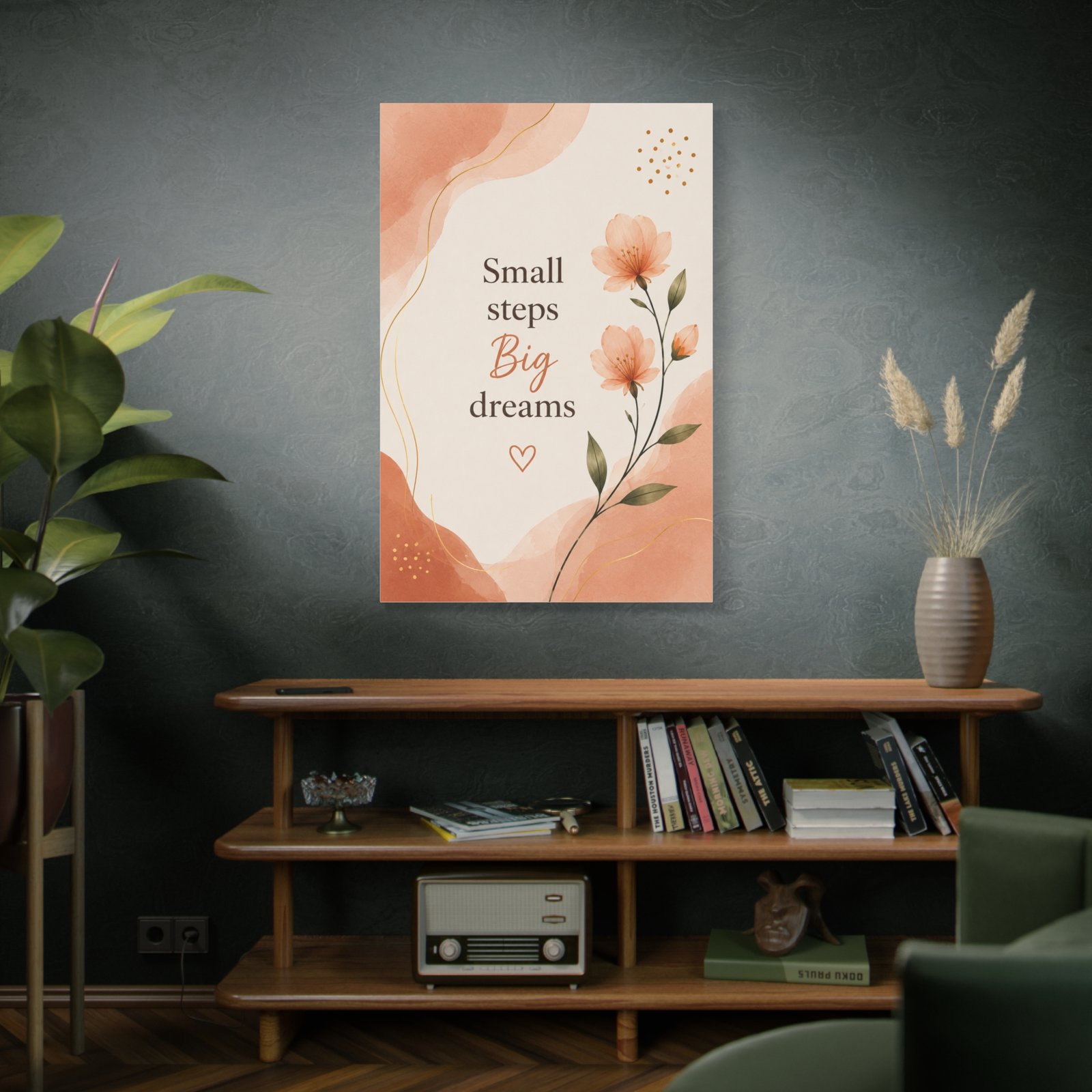 Motivational Canvas Wall Art — "Small steps Big dreams" Floral Quote - Image 5