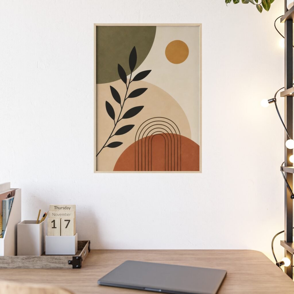 Boho Poster with Wooden Frame — Midcentury Earth Tone Wall Art