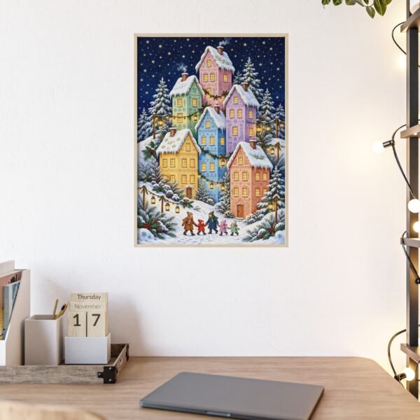 Framed Winter Village Poster — Snowy Night Holiday Wall Art - Image 2