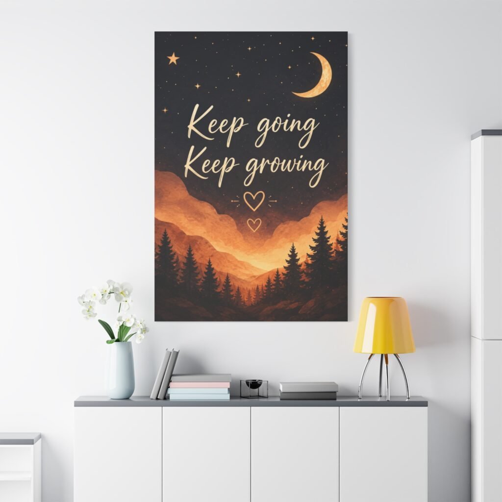 Keep Going Keep Growing Canvas Wall Art — Inspirational Night Sky Landscape