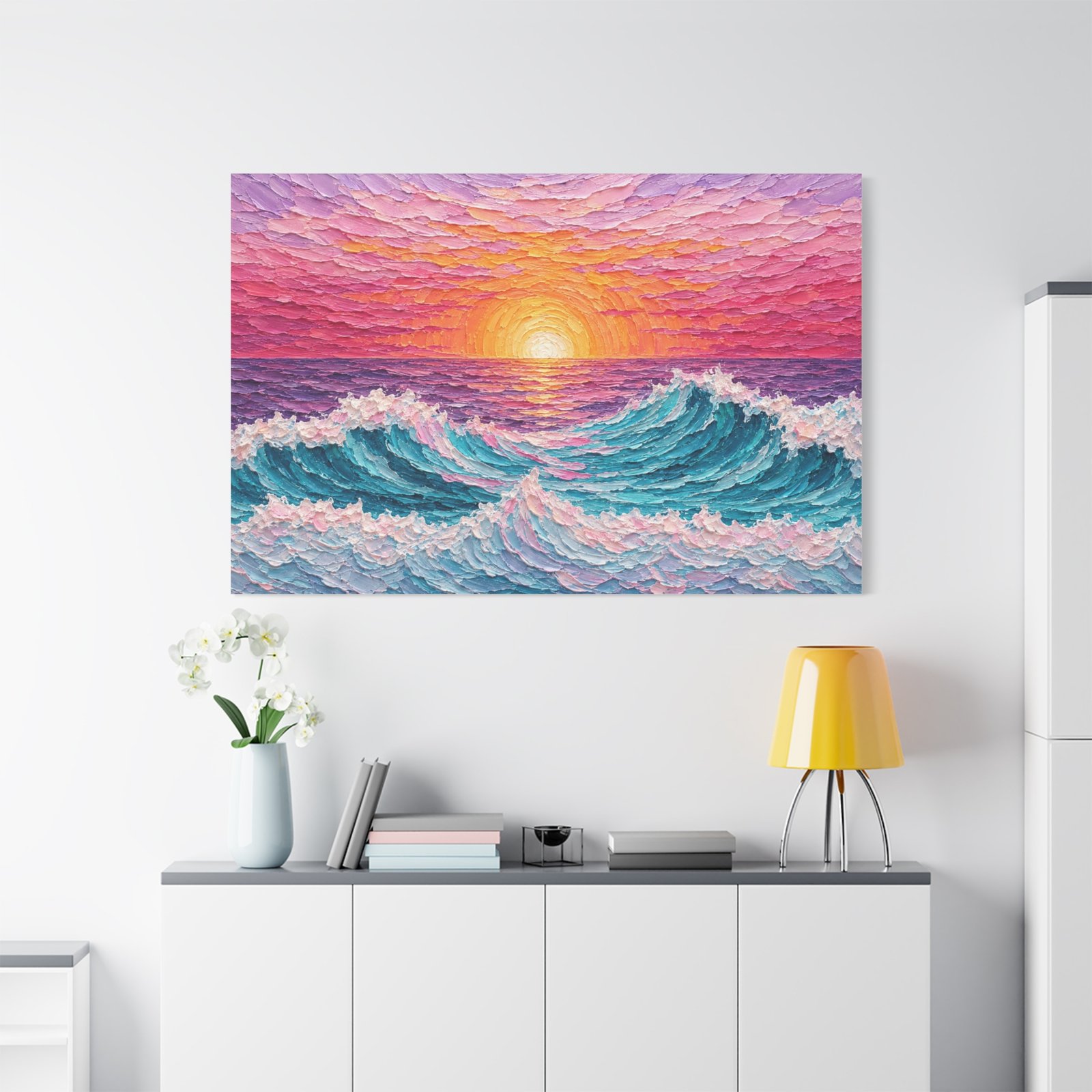 Sunset Ocean Waves Matte Canvas Wall Art — Vibrant Seascape Sunset Painting - Image 3