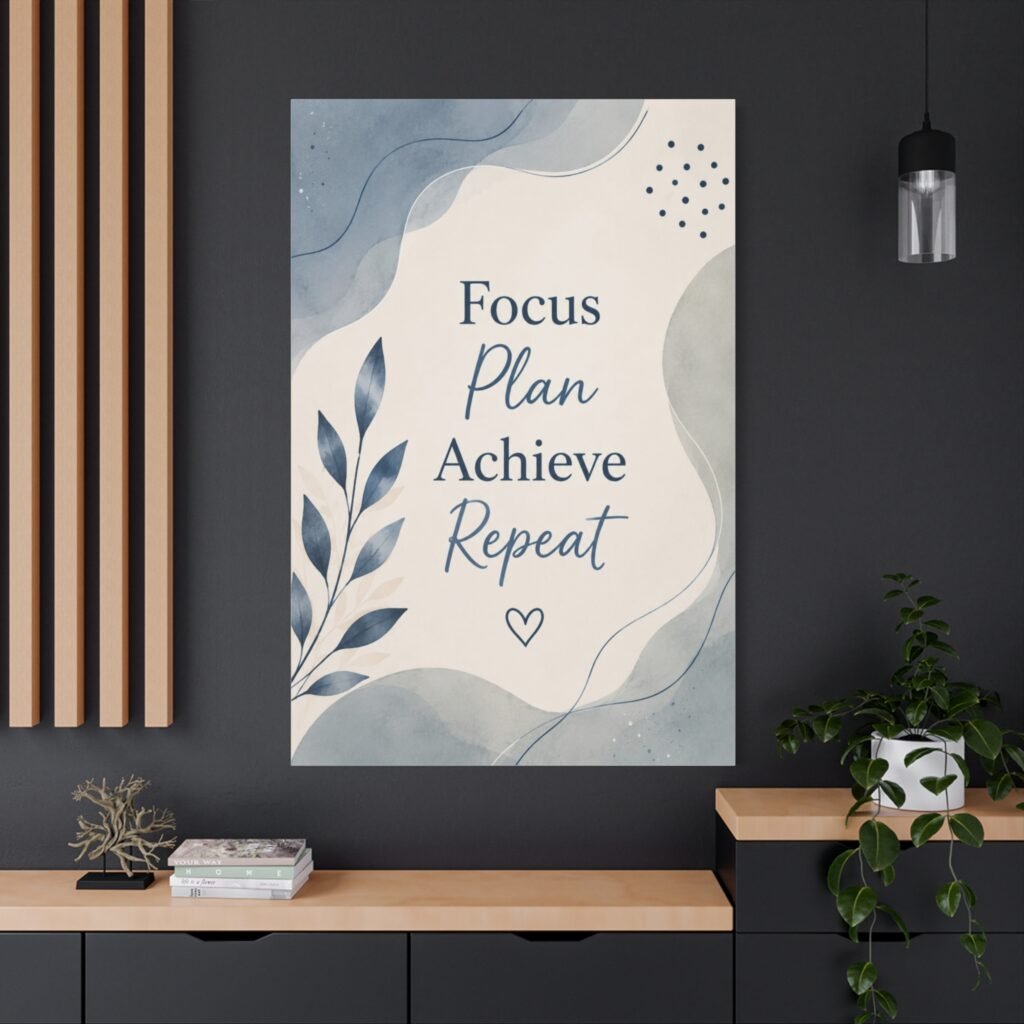 Motivational Canvas Print - "Focus Plan Achieve Repeat" Inspirational Wall Art