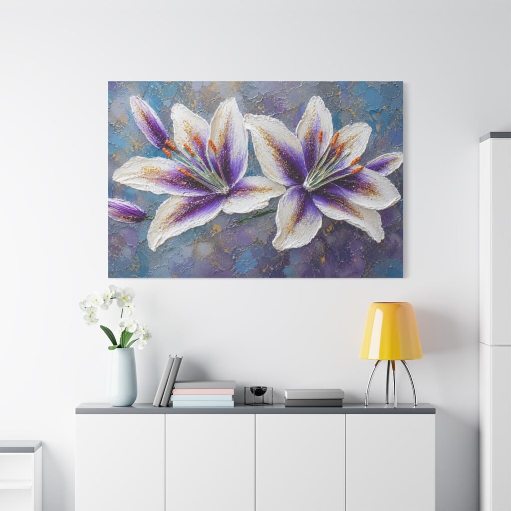 Purple Lily Floral Canvas Wall Art – Stretched Matte Print