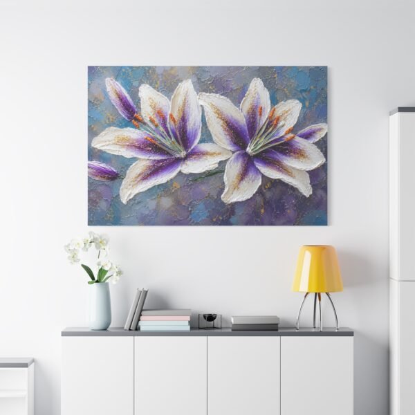 Purple Lily Floral Canvas Wall Art – Stretched Matte Print - Image 1
