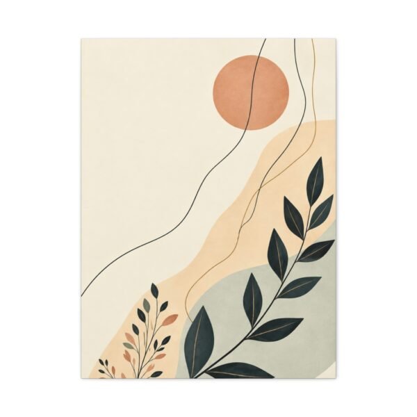 Abstract Botanical Canvas Wall Art — Minimal Sun & Leaf Matte Stretched Canvas - Image 2