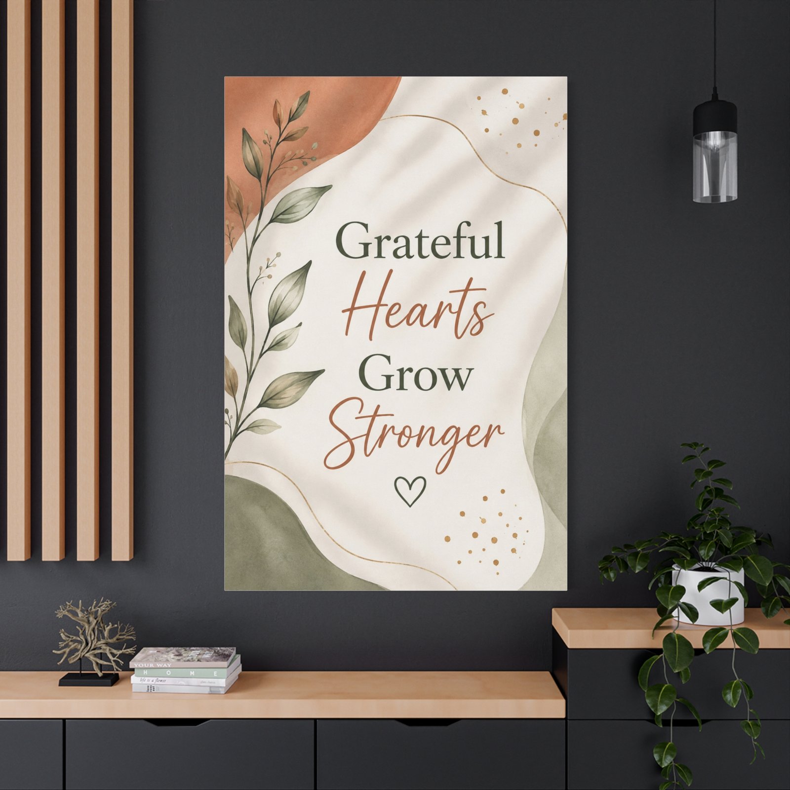 Grateful Hearts Grow Stronger Canvas Wall Art — Inspirational Botanical Quote - Image 4