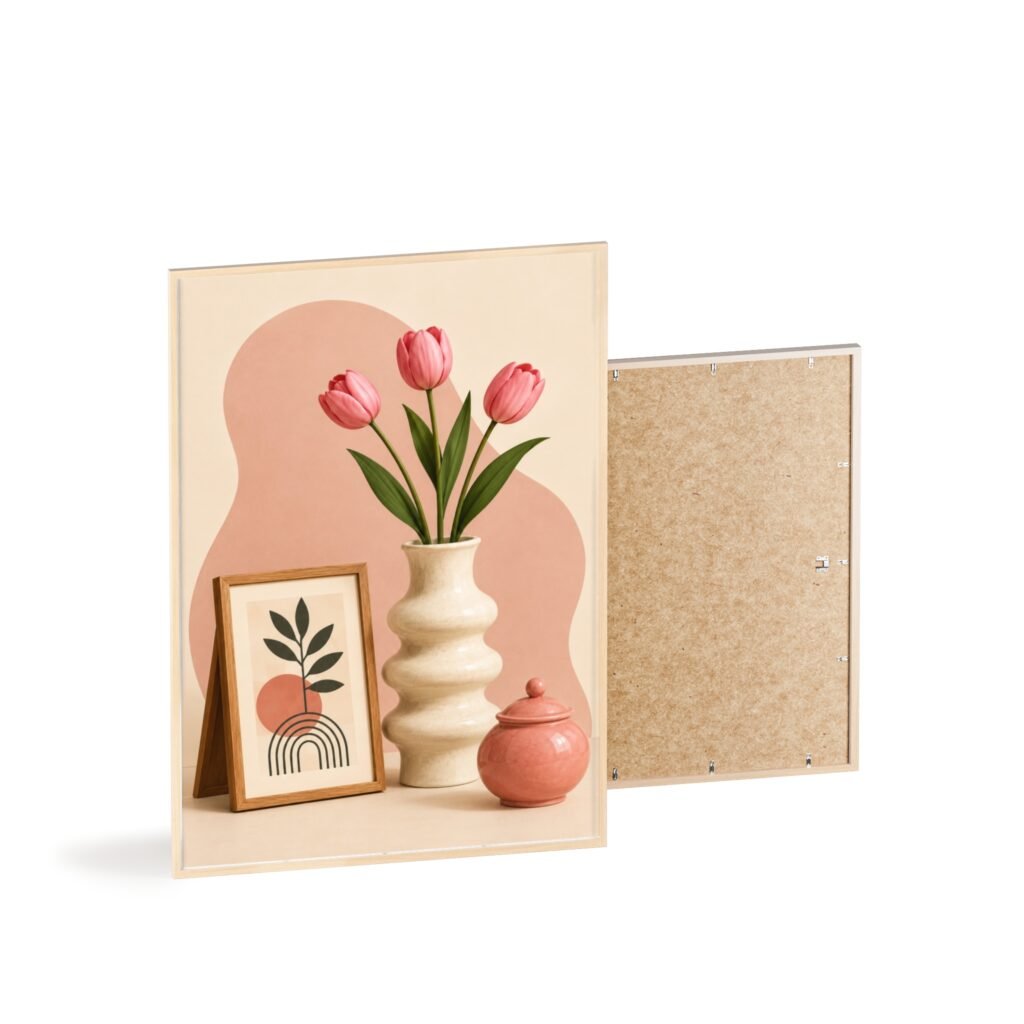 Framed Floral Poster – Pink Tulips Still Life Wall Art