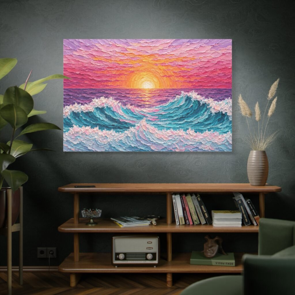 Sunset Ocean Waves Matte Canvas Wall Art — Vibrant Seascape Sunset Painting