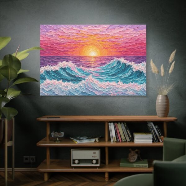 Sunset Ocean Waves Matte Canvas Wall Art — Vibrant Seascape Sunset Painting - Image 5
