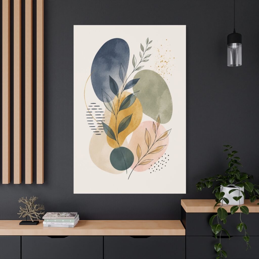 Abstract Botanical Canvas Wall Art – Modern Neutral Organic Shapes (Matte Stretched)