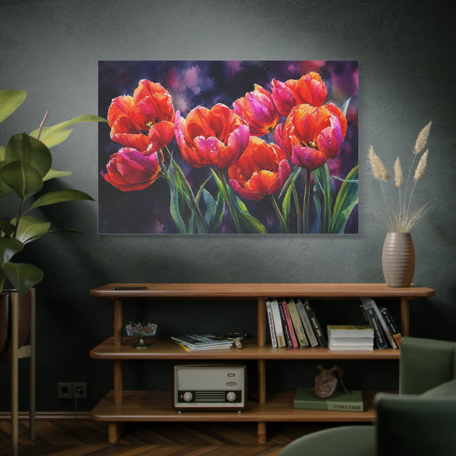 Red Tulip Floral Canvas Print — Vibrant Stretched Wall Art - Image 5